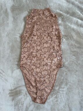Zara Sleeveless Intricate Lace Mock Neck Lace Floral Bodysuit Size Medium
